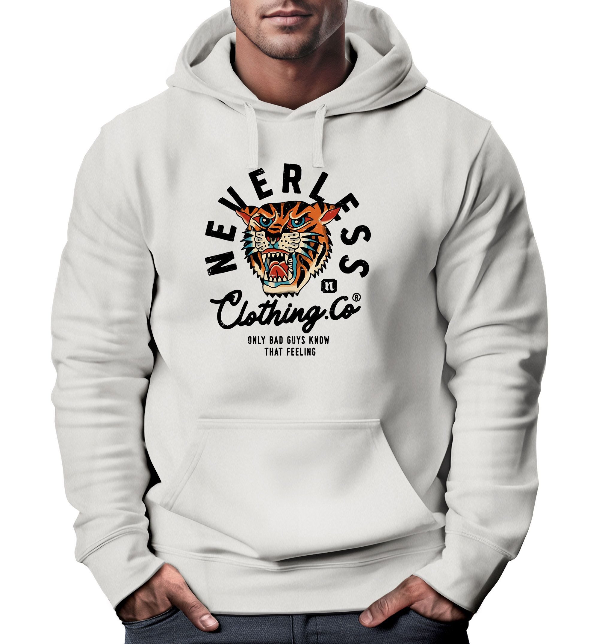 Neverless Hoodie Hoodie Herren Tiger Print Motiv Schrift Retro Vintage Clothing