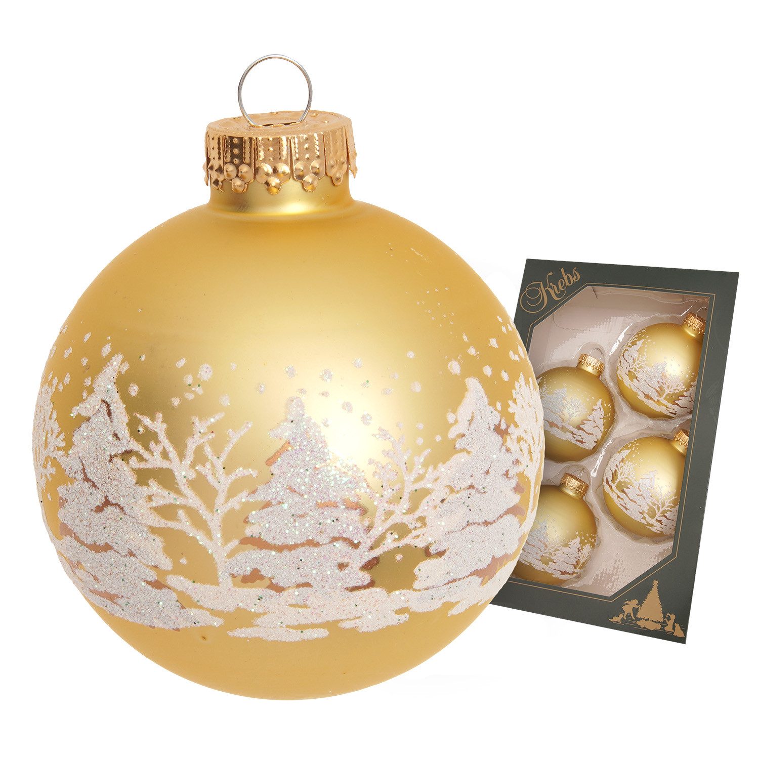 Krebs Glas Lauscha Weihnachtsbaumkugel Weihnachtskugel Winterwald gold 7cm, Dekoriert mit Liebe zum Detail