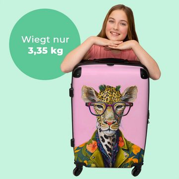 NoBoringSuitcases.com© Koffer Tiere - Giraffe - Brille - Blumen 67x43x25cm, 4 Rollen, Mittelgroßer Koffer für Erwachsene, Reisekoffer