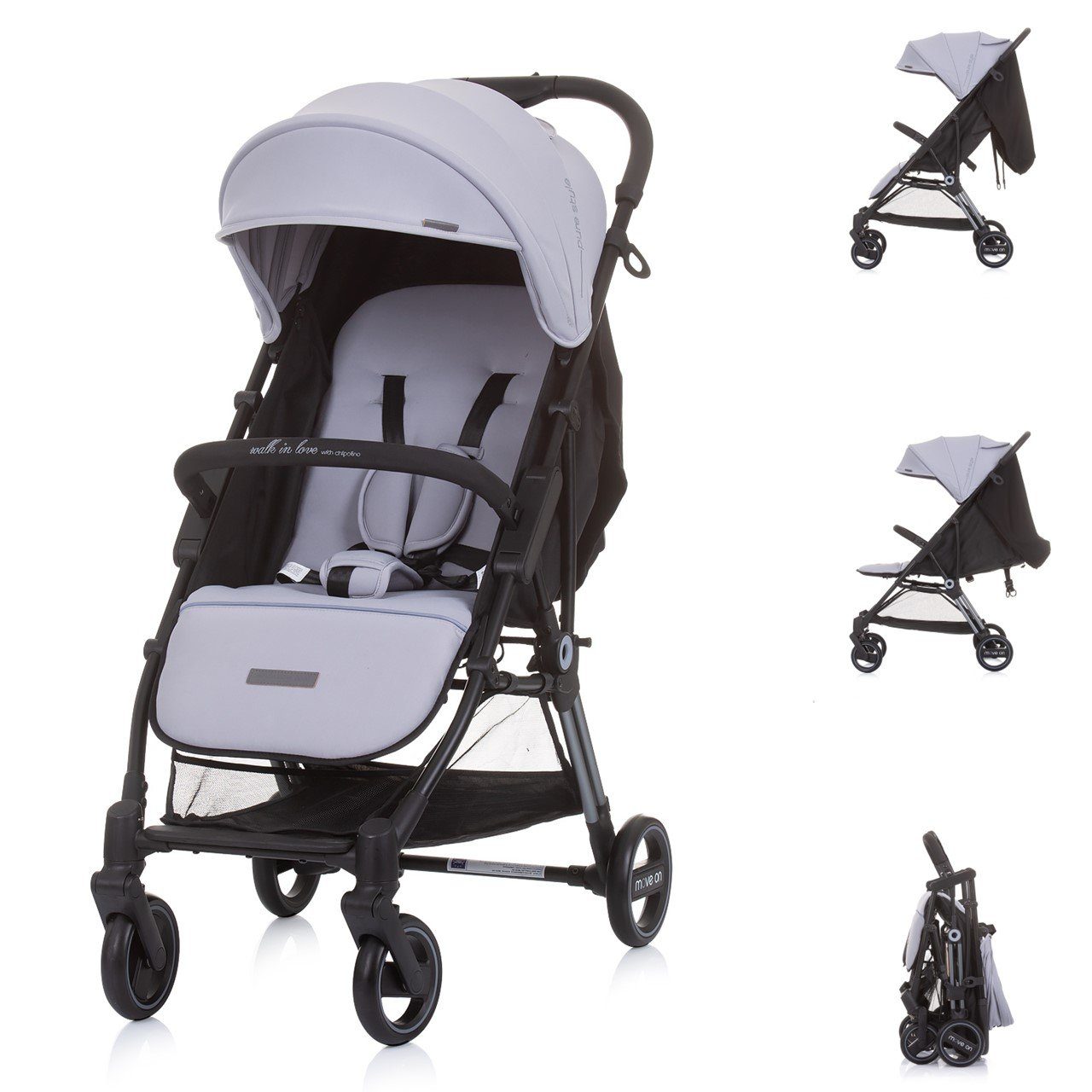 grau gefederte Move Vorderräder 6 on, klappbar Chipolino Kinder-Buggy hellgrau kg Kinderwagen verstellbar