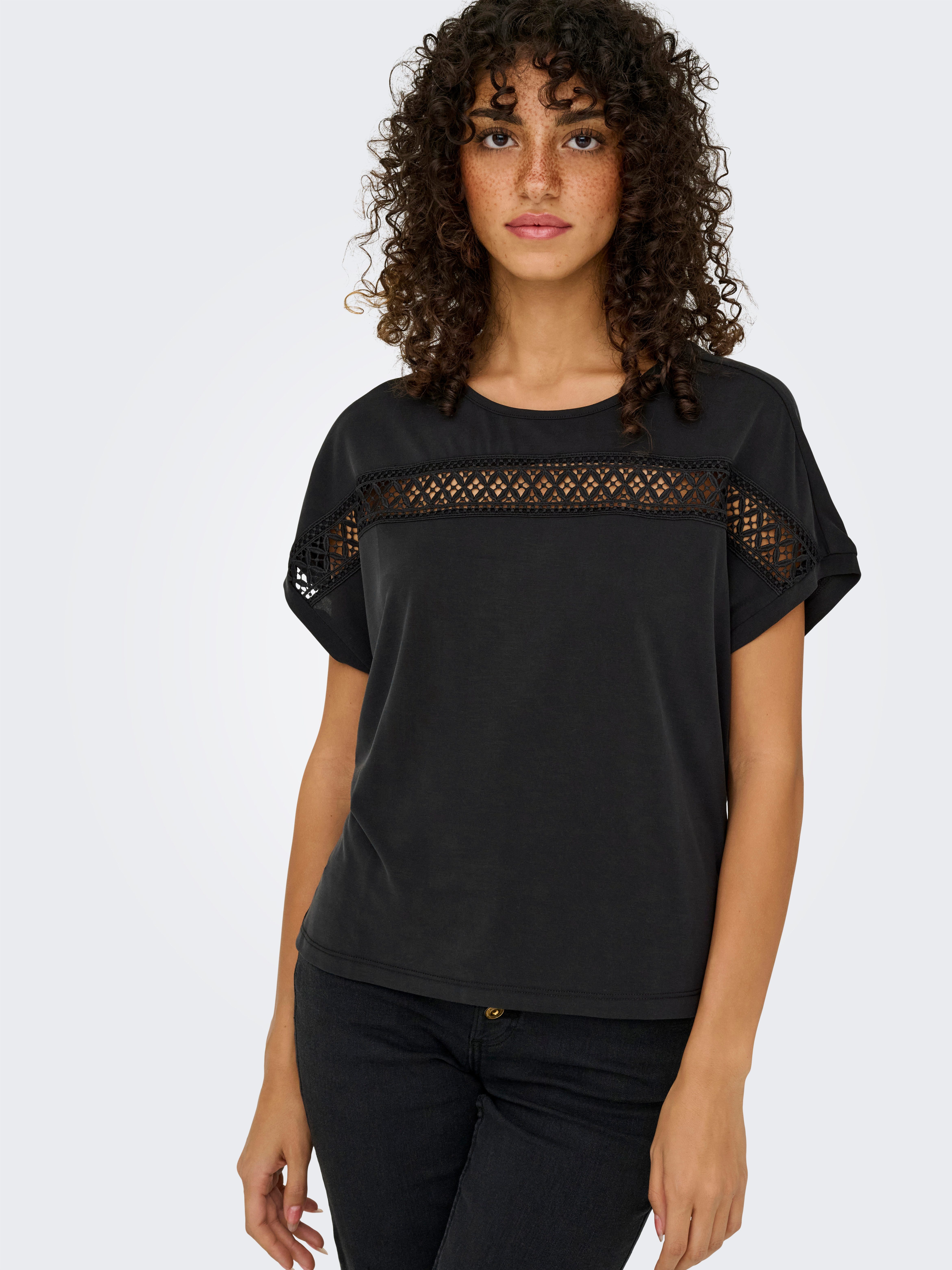 ONLY Kurzarmshirt ONLFREE LIFE S/S LACE PANEL TOP JRS günstig online kaufen