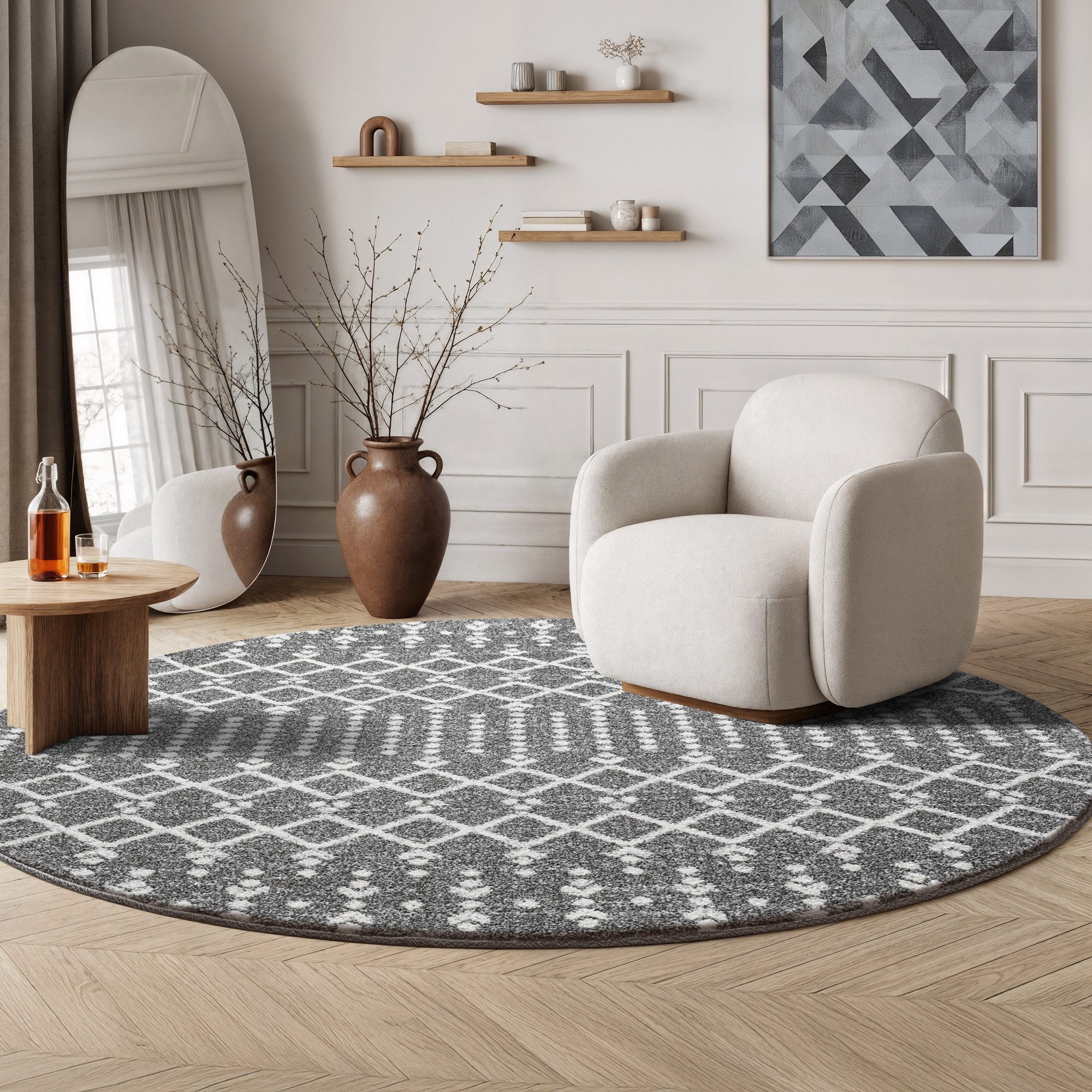 Sanat Teppich Boho 8203, auch als Läufer und in Rund, rund, Höhe: 10 mm, Kurzflor, robust, Boho, Scandic, für Fussbodenheizung geeignet