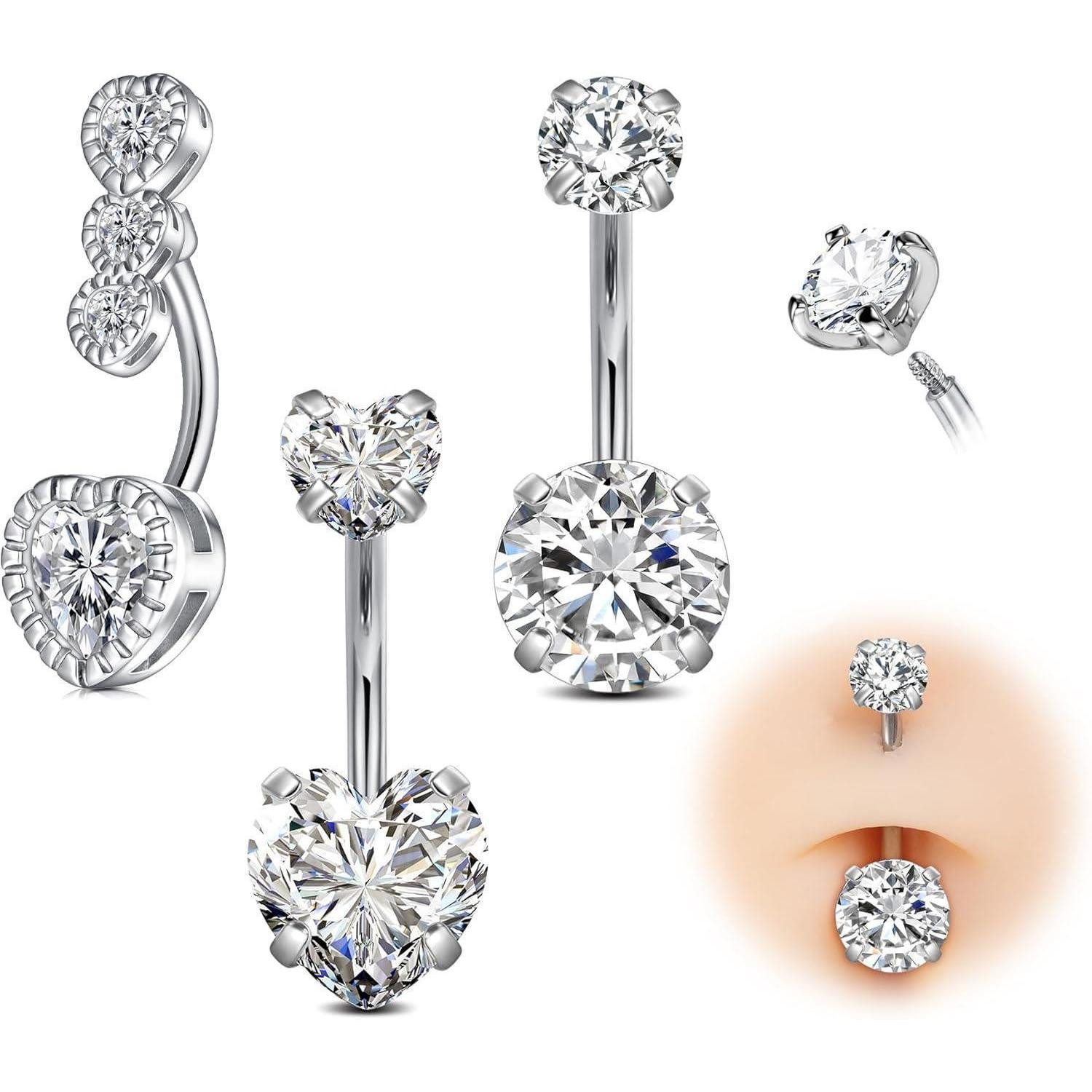AVYRING Bauchnabelpiercing 14G Bauchnabelpiercings Herz & Rund CZ Silber Gold hypoallergen