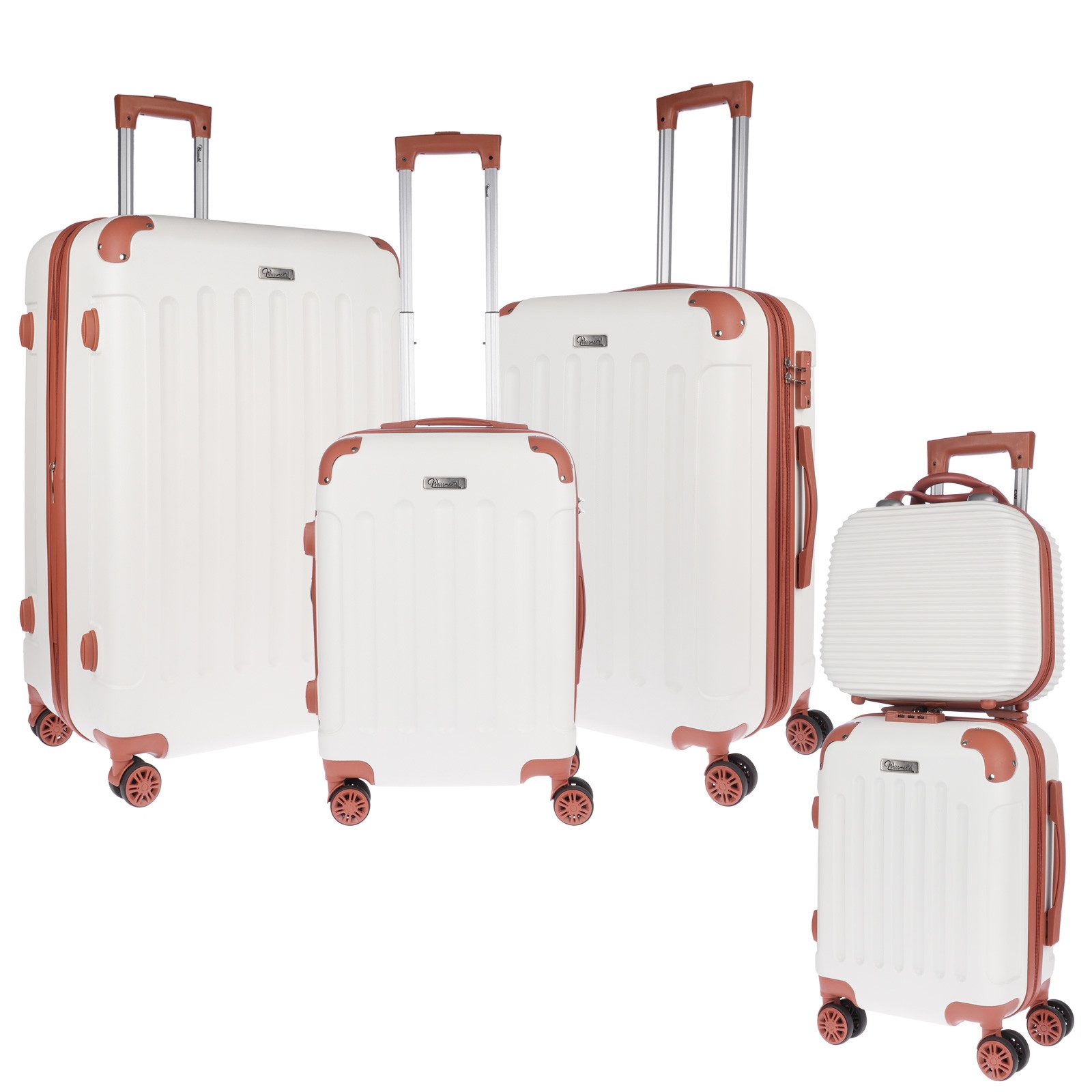 Weissmantel Kofferset 5er Koffer Set Hartschalenkoffer Kofferset XL Bordgepäck Handgepäck, (Suitcase 5 teilig Rollkoffer, Hartschalenkoffer Set, Reisekoffer, Kofferset, Koffer Set, Tolley Set), Mit Dehnfalte / Dehnfuge erhöht das Volumen der Koffer um 15