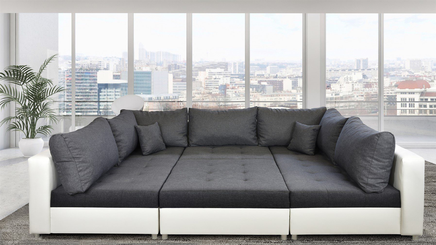 inkl. Hocker Sofa Möbel inkl. mit Schlaffunktion ANDRO SPEED, Bettkasten, Wohnlandschaft Fun - Schwarz-Grau