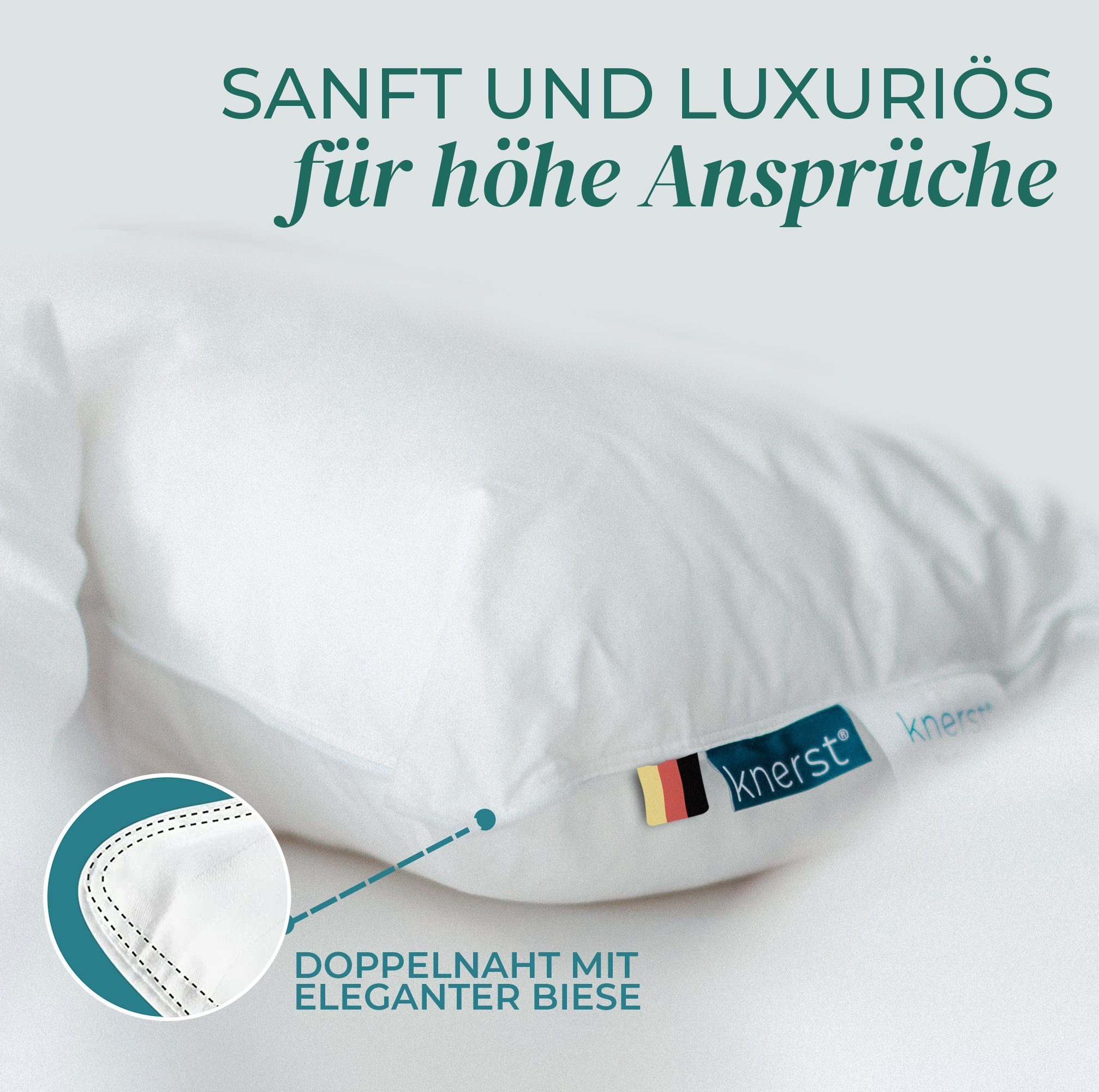 KNERST Daunenkissen hypoallergenen, bei 60°C waschbar, Füllung: 90% Daunen, 10% Federn, Seitenschläfer, Bauchschläfer, Rückenschläfer, 3 Kammer, 40x80cm, Luxusq – Bild 4 von 5