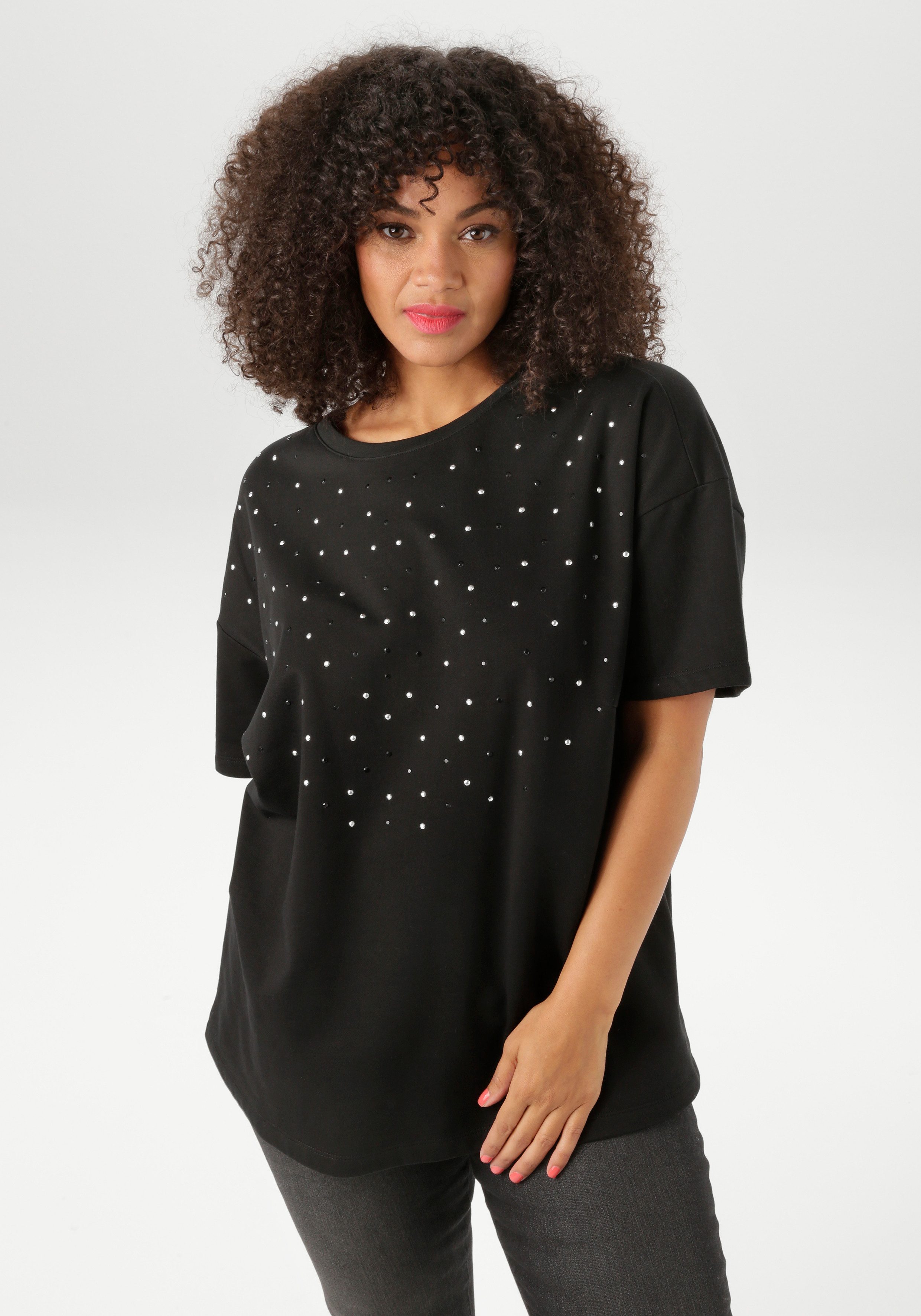 Aniston PLUS Kurzarmshirt mit Nieten Applikation verziert günstig online kaufen