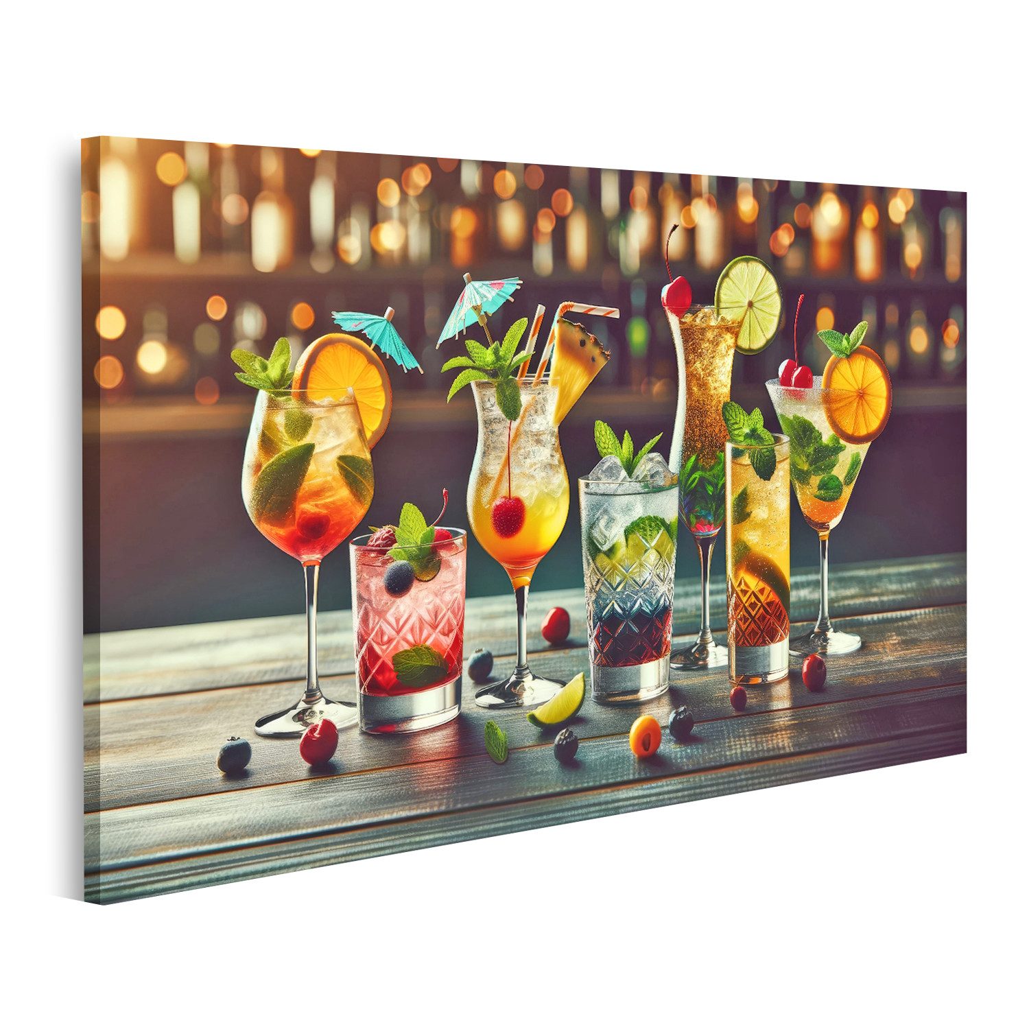 islandburner Leinwandbild Farbenfrohe Cocktailreihe: Fünf Gläser günstig online kaufen