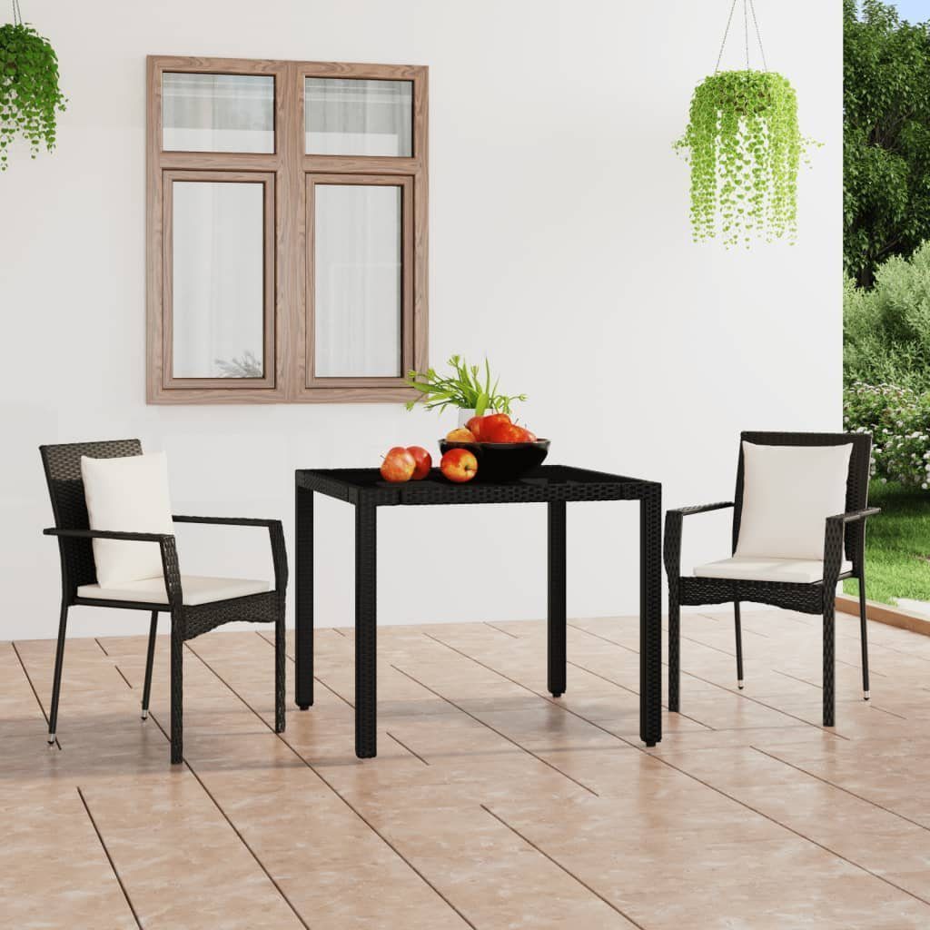 vidaXL Gartenlounge-Set Gartenstühle mit Kissen 2 Stk. Poly Rattan Schwarz, (2-tlg)
