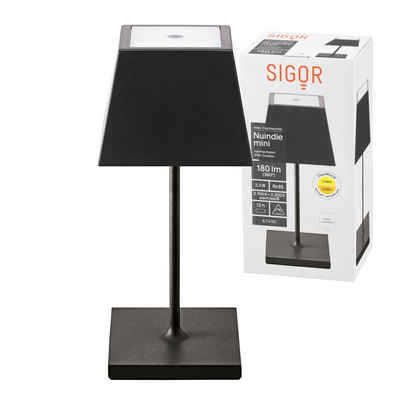 SIGOR LED Tischleuchte Eckige Mini Akku-Tischlampe, LED fest integriert, Warmweiß, Extra Warmweiß, kabellose Tischleuchte, 25x10.5x10 cm