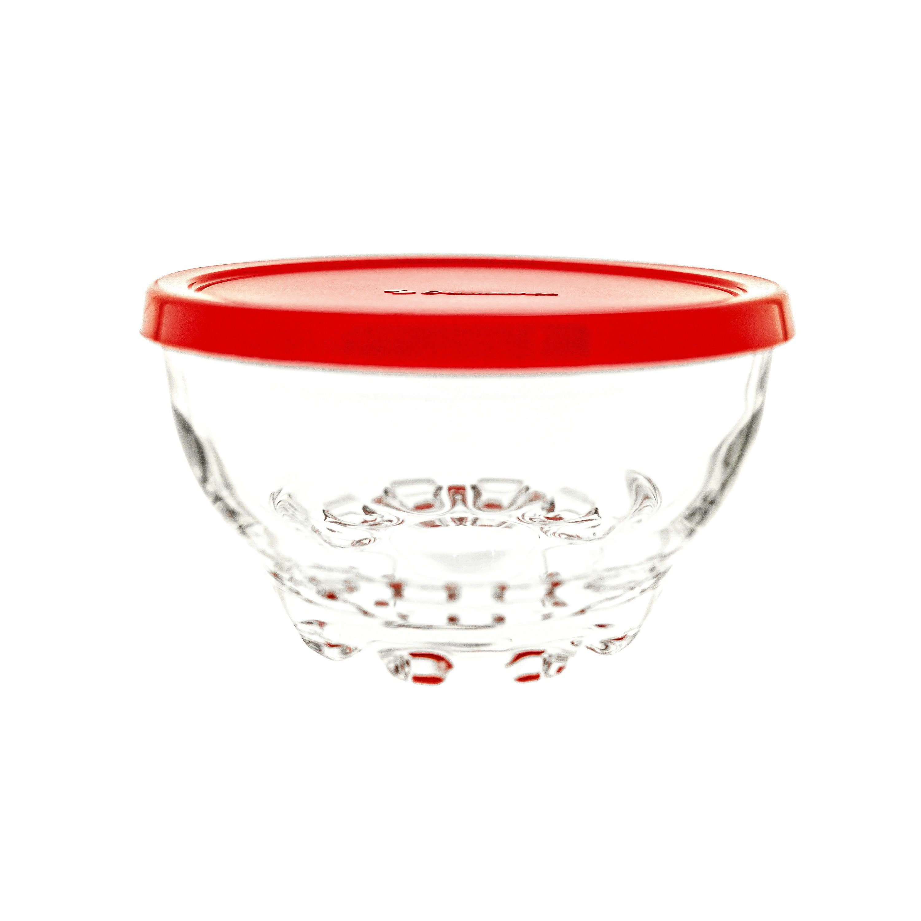 Pasabahce Schale Glasschalen mit rotem mm – Deckel (3-tlg) – 3er-Set, Glas, 105