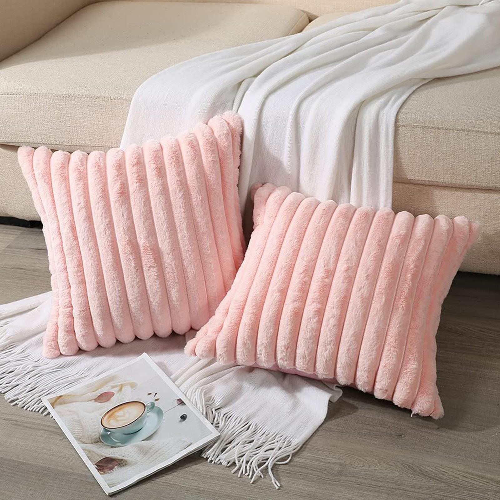 OKWISH Kissenbezüge 2er Set Flauschig Plüsch Deko Dekokissen Sofakissen Zierkissenbezüge, (2 Stück), 45x45cm Sofakissen Couchkissen Bezug Sofa Schlafzimmer Reißverschluss