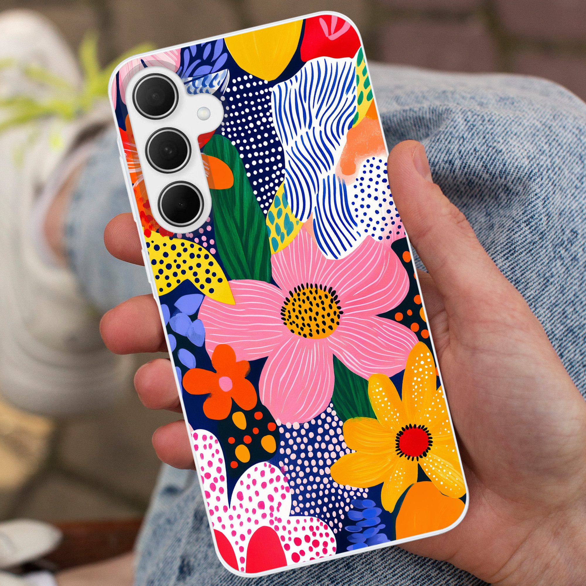 MuchoWow Handyhülle für Samsung Galaxy A35 5G Bunt - Blumen - Abstrakt - Punkte, Smartphone-Bumper, Print, Handy Schutzhülle Dünn