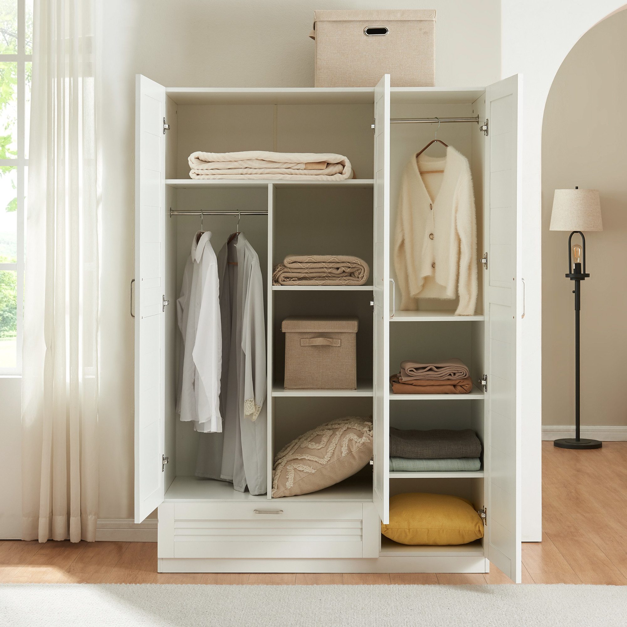 en.casa Kleiderschrank »Finning« 2 Stangen, 7 günstig online kaufen