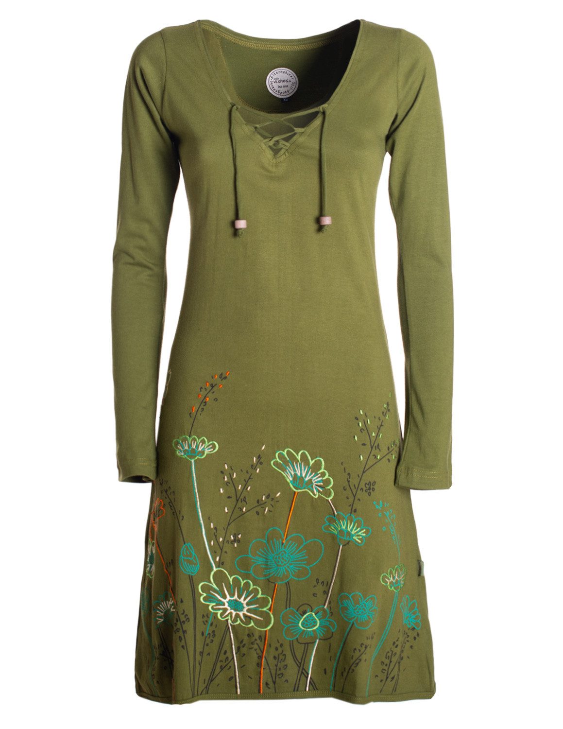 Vishes Tunikakleid Damen Langarm-Shirtkleid Tunika-Kleid Baumwollkleid mit Blumen-Print Alternative Bekleidung, Hippie, Boho, Elfen Style
