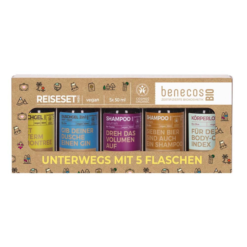 Benecos Pflege-Geschenkset Mini-Reiseset - Unterwegs mit 5 Flaschen