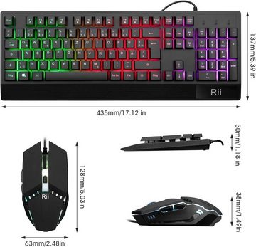 Rii Gaming Tastatur Maus Set RGB Hintergrundbeleuchtung QWERTZ DE-Layout Tastatur- und Maus-Set, Gaming Tastatur und Maus Set, Maus und Tastatur