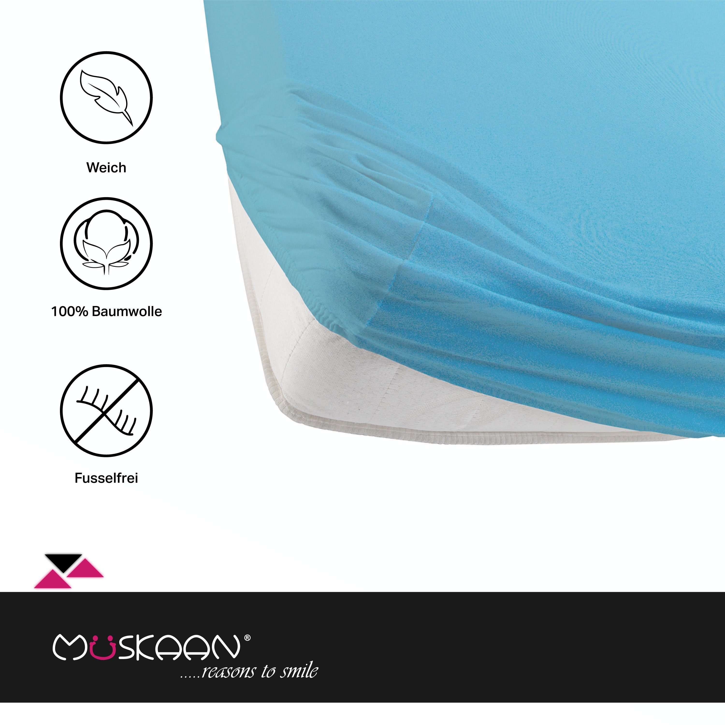 Müskaan Spannbettlaken Spannbetttuch Bettlaken Spannbetttücher Leintuch 100% Baumwolle, Jersey, Gummizug: Rundumgummizug, Matratzen Bezug bis 22cm Matratzenhöhe