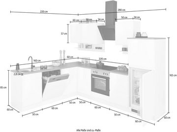 Kochstation Küche KS-Virginia, Stellbreite 220/280 cm, wahlweise mit E-Geräten