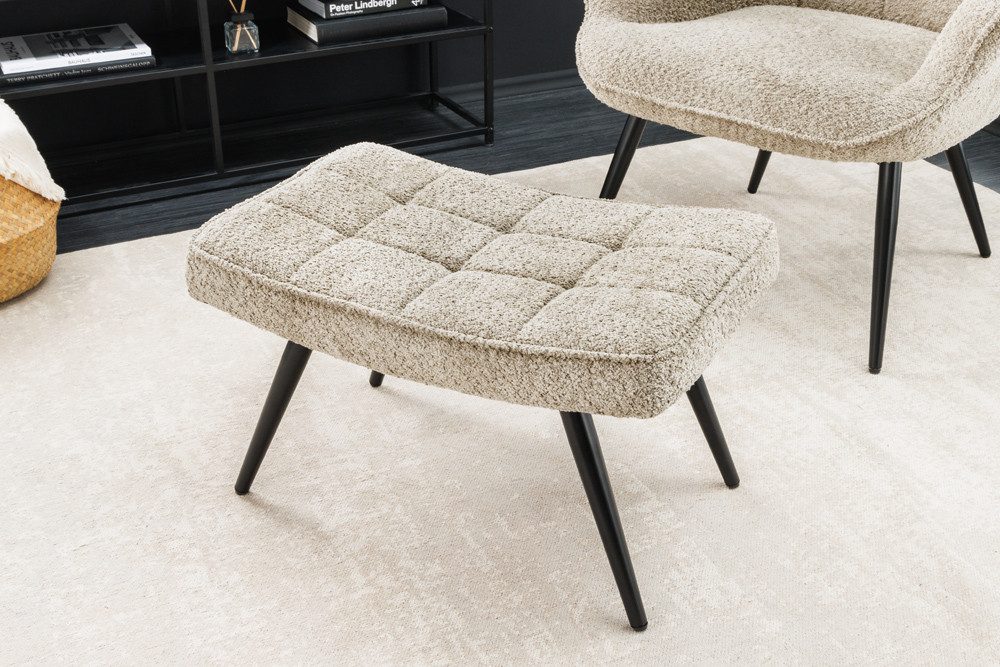 riess-ambiente Fußhocker SCANDINAVIA champagner greige / schwarz (Einzelartikel, 1 St), Wohnzimmer · Bouclé · Metall · Scandinavian Design