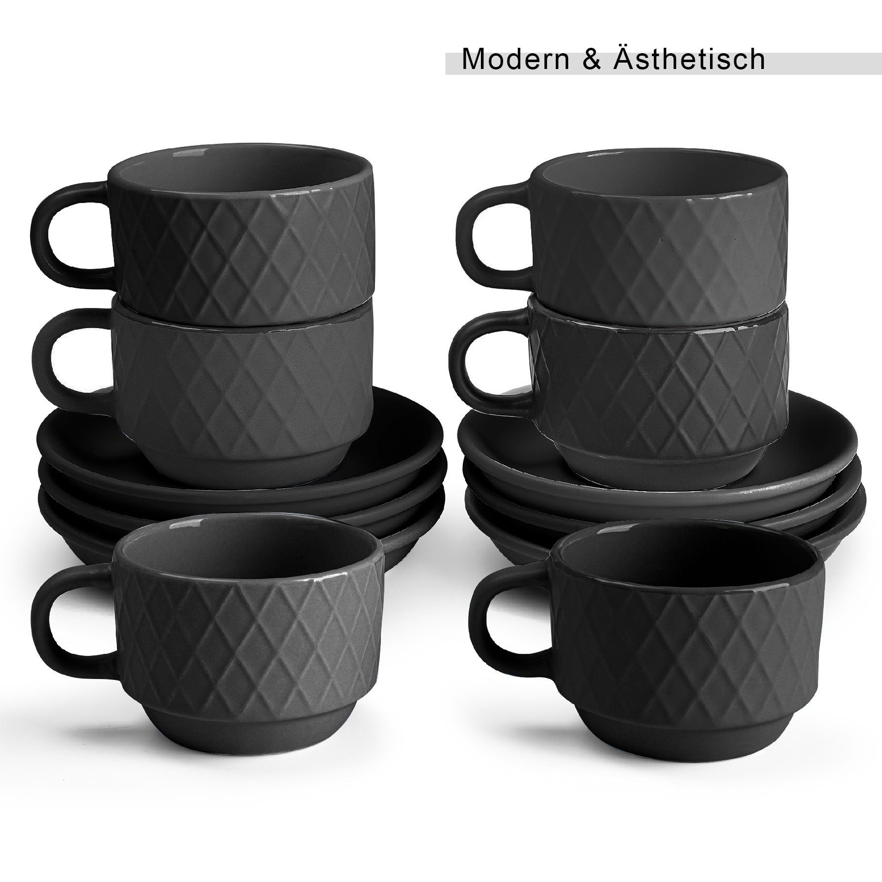 MiaMio Espressotasse Palmanova Schwarz, 75 ml, 6-tlg., Keramik