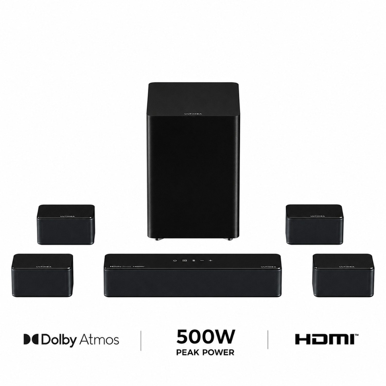 Ultimea Poseidon D80 Boom Soundbar 7.1 Surround Sound System (4 kabelgebundene Surround-Lautsprecher) (Bluetooth, HDMI, 500 W, 6.5'' Wireless Subwoofer, Dolby Atmos für TV)