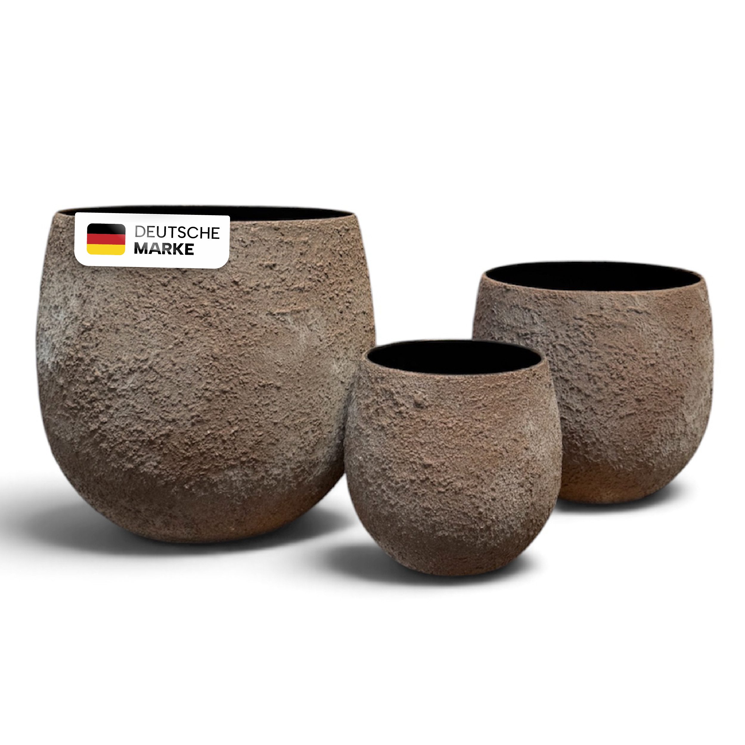 NATIV Blumentopf Pflanztöpfe aus Metall im 3er-Set, Braun mit moderner Steinoptik, besonders leicht