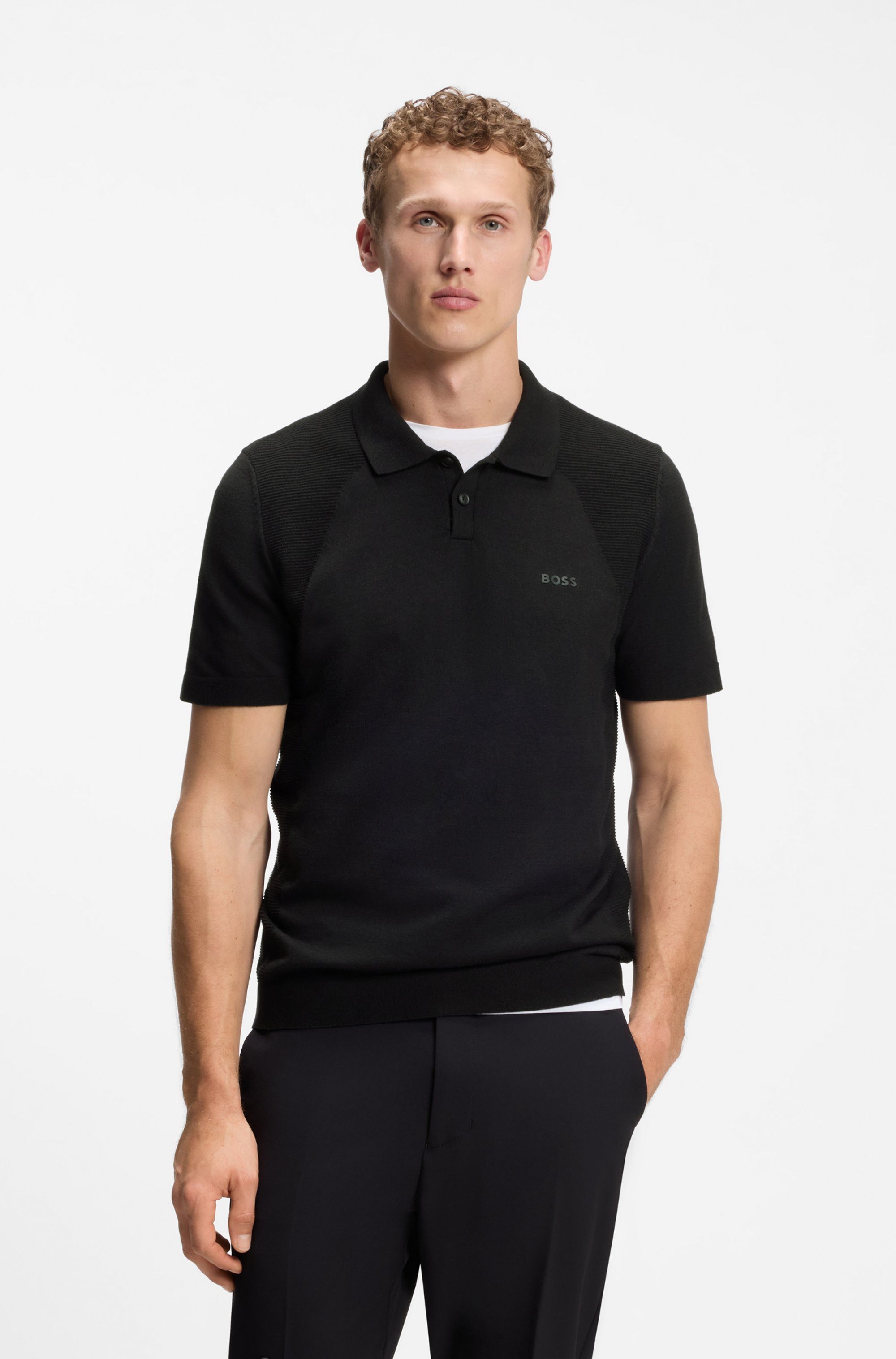 BOSS Green Kurzarmpullover Momentum Lite PS Polokragen, Baumwoll-Mix, Regular Fit