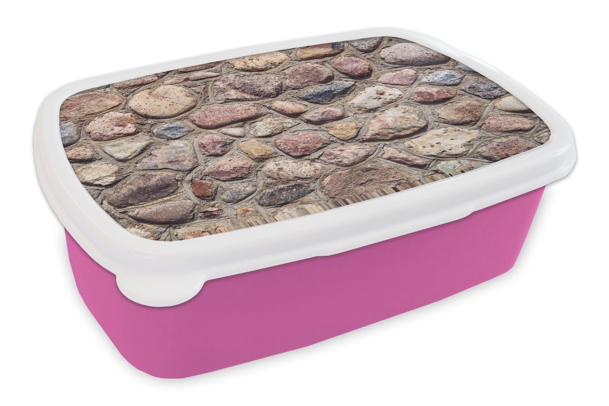 für - Felsbrocken Kinder, (2-tlg), Stein Lunchbox Kunststoff, Natur, Brotbox Mädchen, Snackbox, rosa Brotdose MuchoWow - Erwachsene, Kunststoff