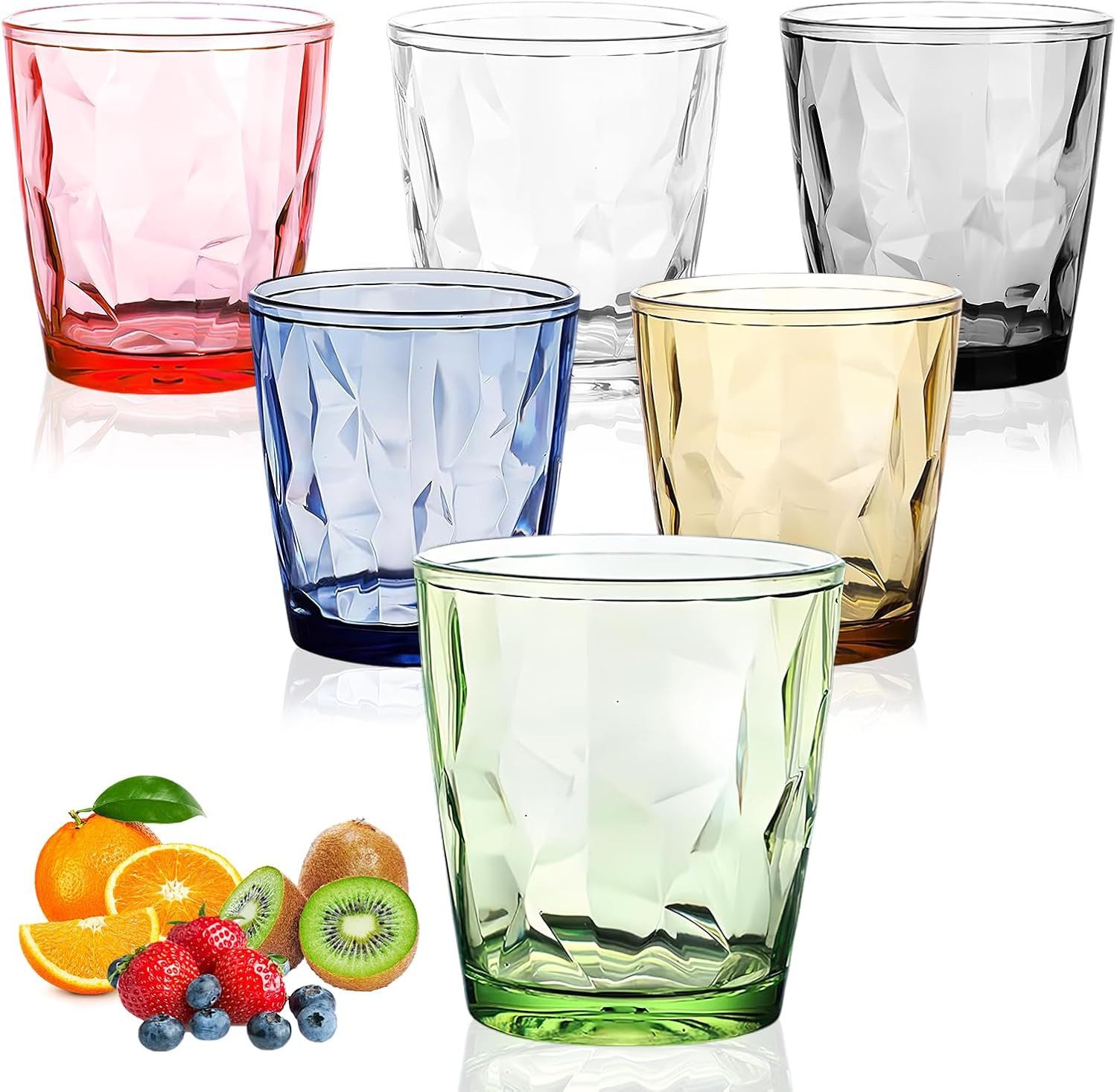 FELIXLEO Gläser-Set Wassergläser Kunststoff 6 Stück 330ml Bunte Plastikbecher Stapelbar, 1-tlg.