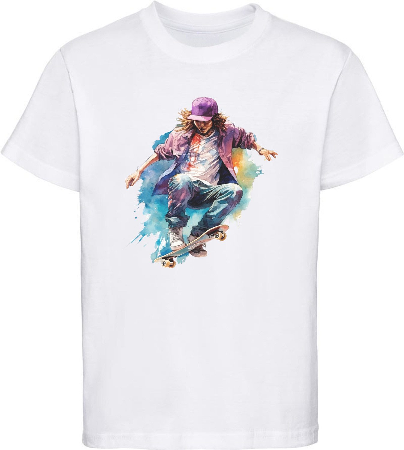 T-Shirt Kinder Print Shirt Skateboarder in Ölfarbenopdik