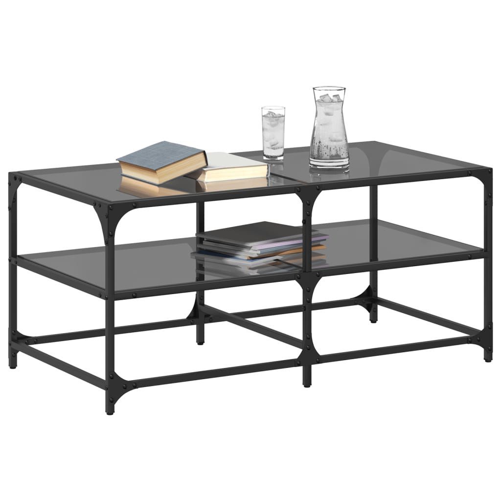 vidaXL Couchtisch Couchtisch mit Glasplatte Schwarz 98,5x50x45 cm Stahl (1-St)
