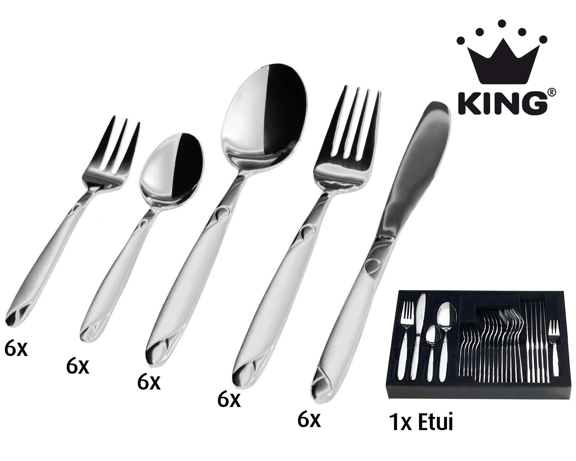 KING Besteck-Set »Kochmann« (31-tlg), 6 Personen, Edelstahl 18/0, 2,5 mm, Edelstahl 18/0, inkl. Besteck-Etui, für 6 Personen