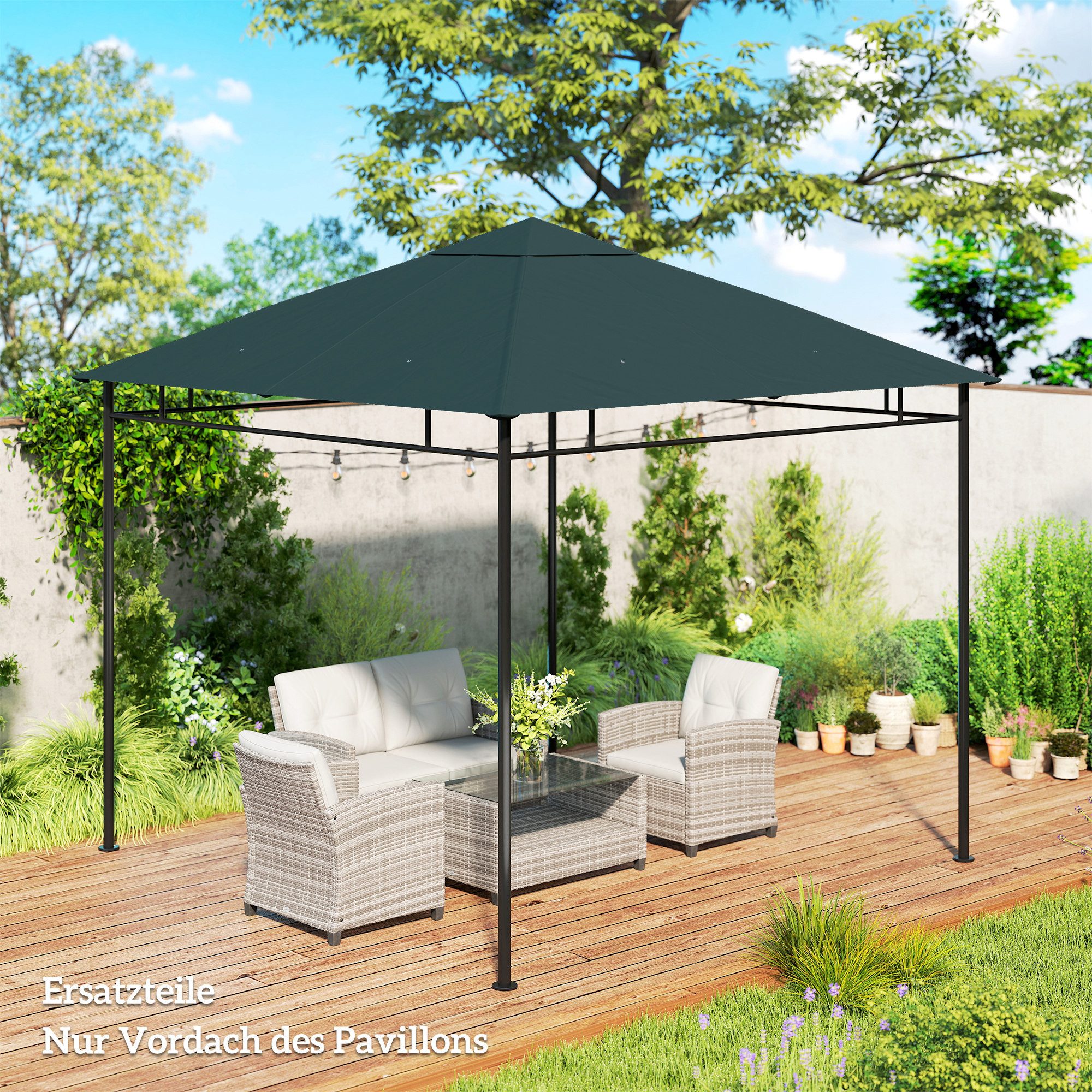 Outsunny Pavillon-Ersatzdach Pavillonabdeckung, Dunkelgrau, 180 g/m², 295 x 295 cm (Ersatzdach, Pavillondach), 298x295 für Metall-Gartenpavillon