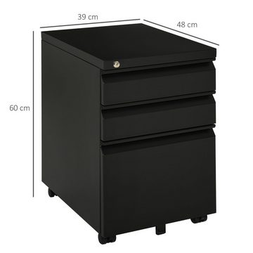 Vinsetto Rollcontainer Aktenschrank Büroschrank mit 3 Schubladen Büromöbel, (Büroschrank, 1 St., Aktenschrank), Stahl Schwarz 39 x 48 x 60 cm