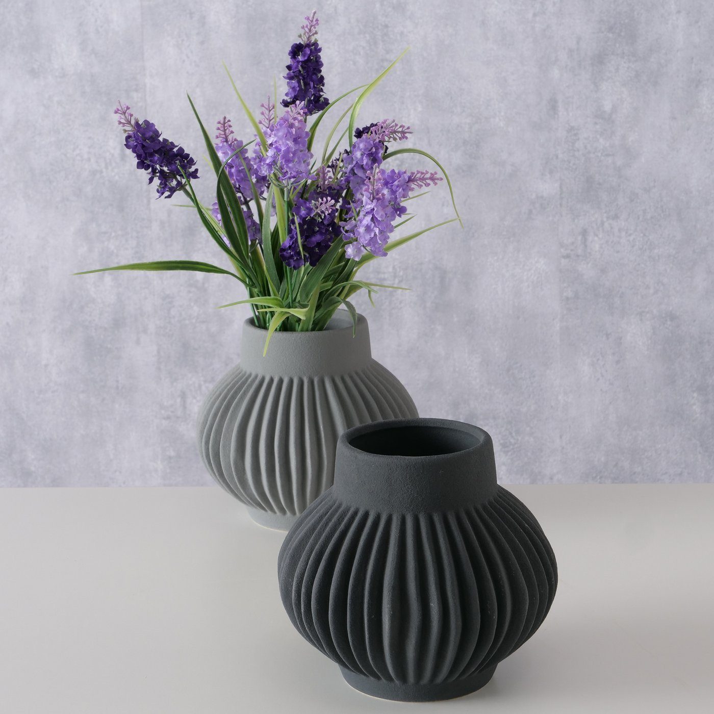 BOLTZE Dekovase 2er Set "Altena" aus Keramik (Dolomit) in grau/schwarz, Vase