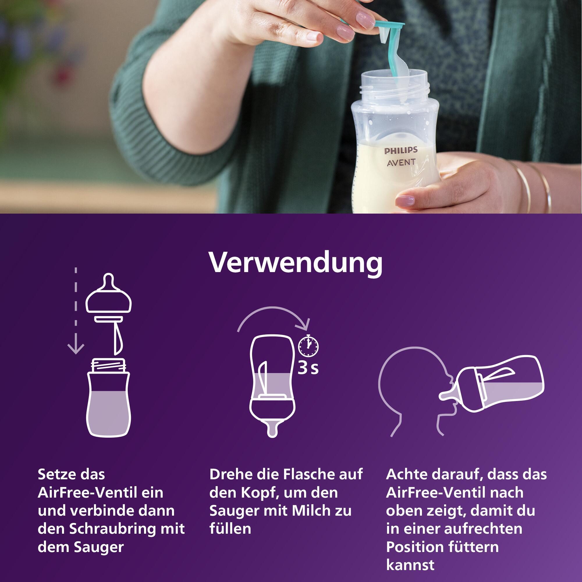 Philips AVENT Babyflasche Natural Response Babyflasche, mit AirFree Ventil, mittlere Durchflussrate