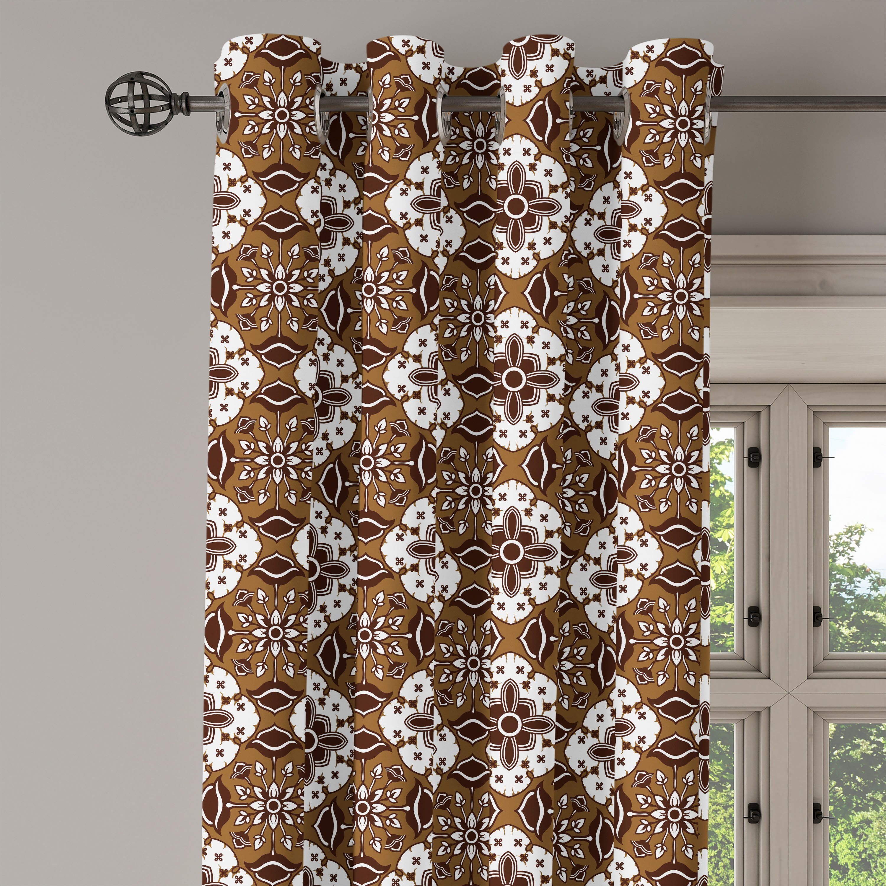 2-Panel-Fenstervorhänge Schokolade Gardine Wohnzimmer, Schlafzimmer Dekorative Abakuhaus, Batik-Blumenmuster für