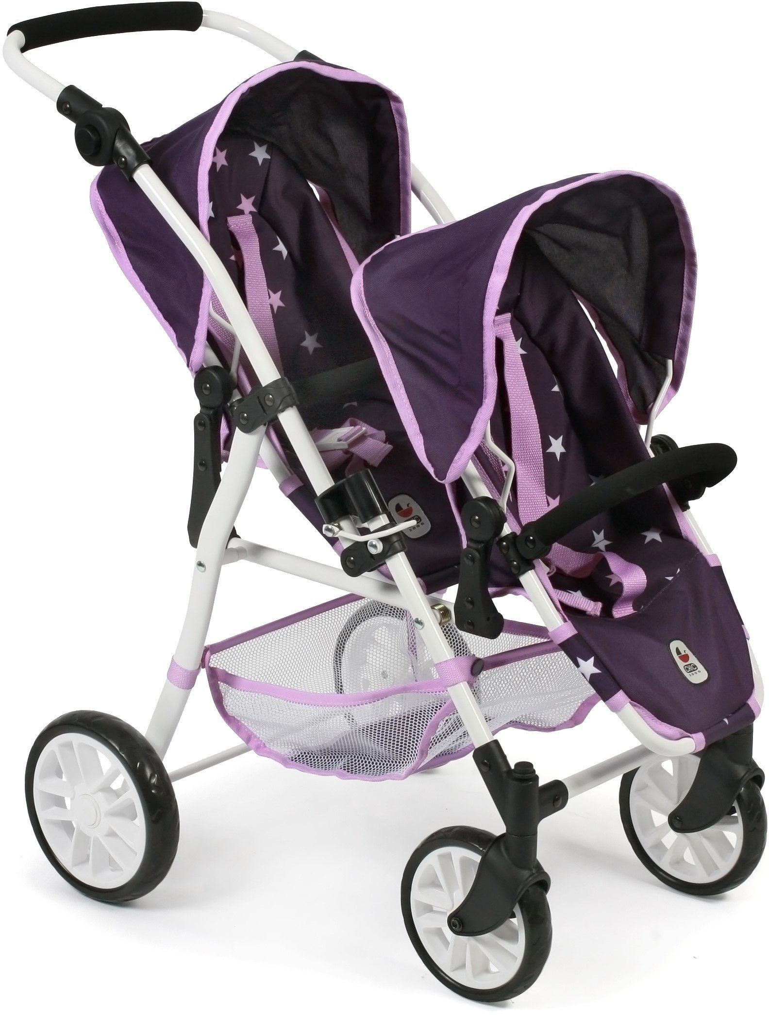 CHIC2000 Puppen-Zwillingsbuggy Twinny, Stars Lila, mit schwenkbaren Vorderrädern
