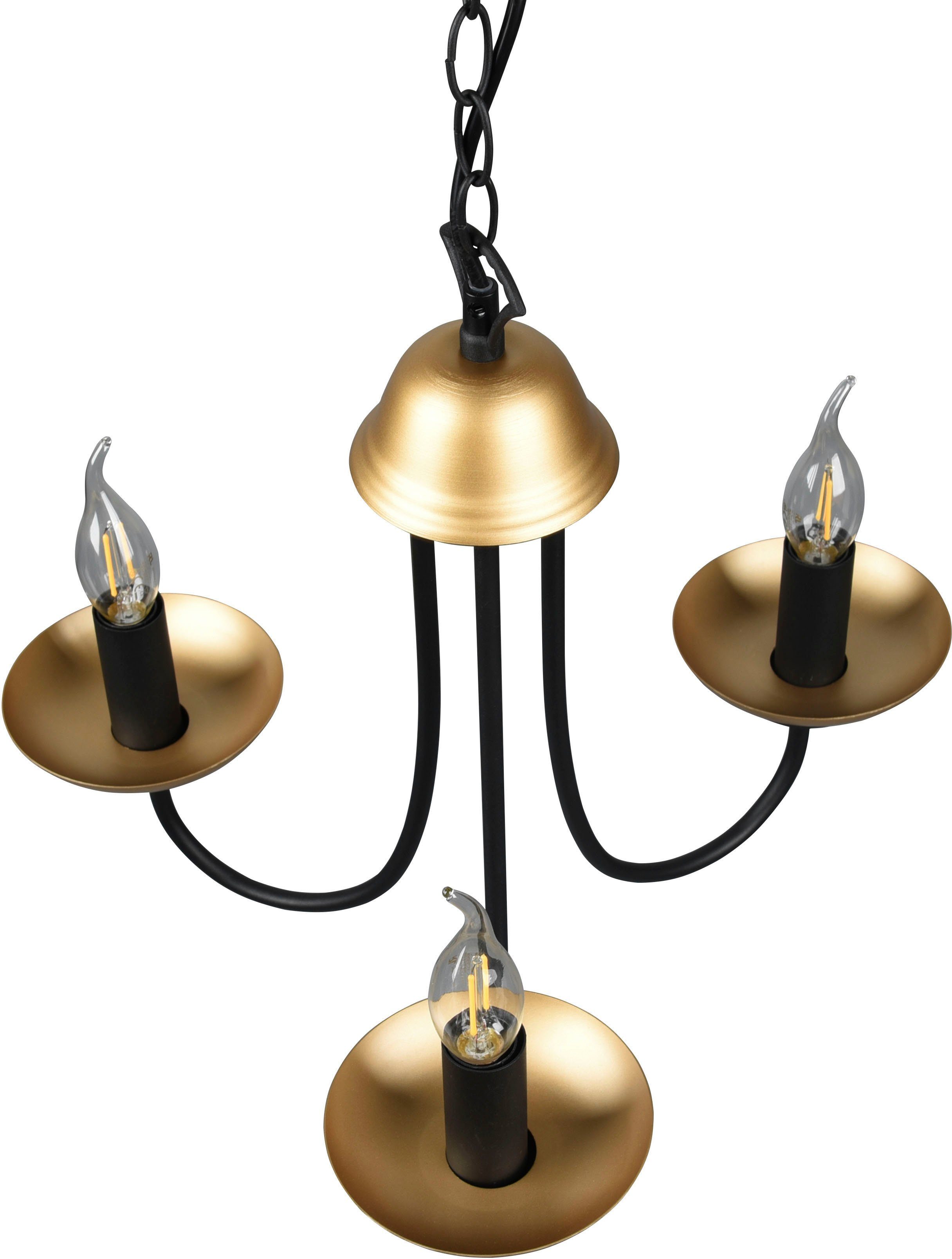 TRIO Leuchten Kronleuchter Livia, 3-flammig Höhe - Lüster in (max exkl ohne kaltweiß, 28W), Leuchtmittel, max 3xE14 warmweiß 150cm schwarz-gold