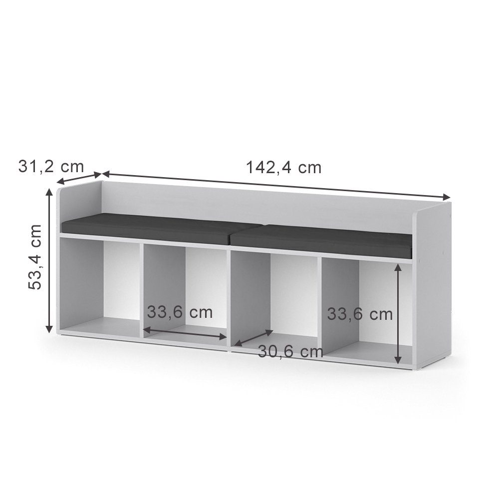 Vicco Sitzbank Luigi, Hellgrau, 142.4 x 53.4 cm 4 Fächer (1-St)