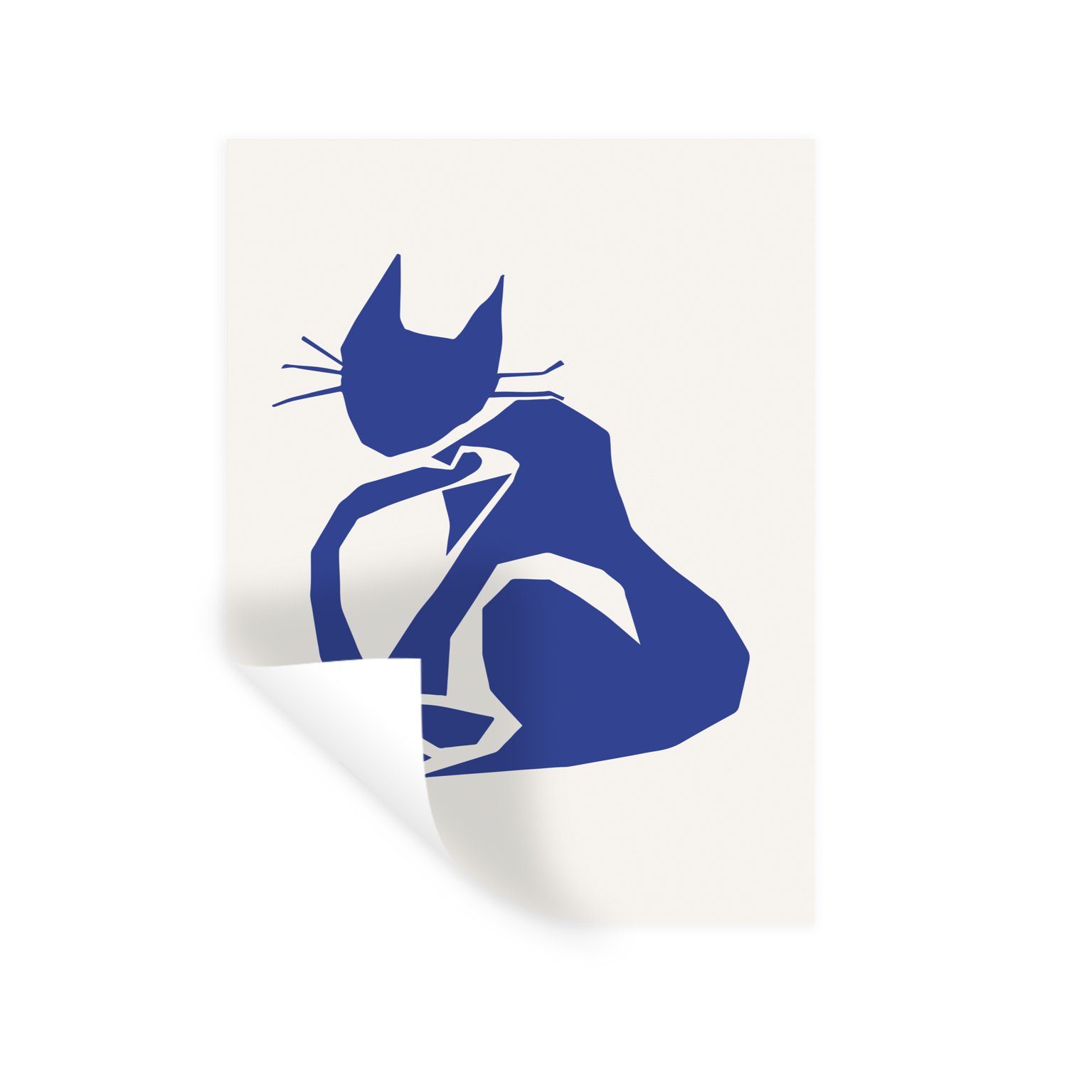 MuchoWow Wandsticker Katze - Haustiere - Blau - Matisse (1 St), Wandaufkleber, Wandtattoo, Selbstklebend, Wohnzimmer, Schlafzimmer