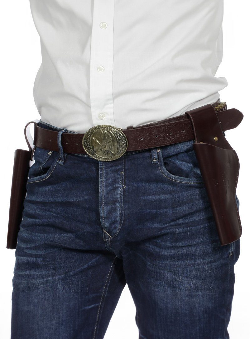 Cowboy-Kostüm Doppelter Pistolenholster mit Gürtel braun