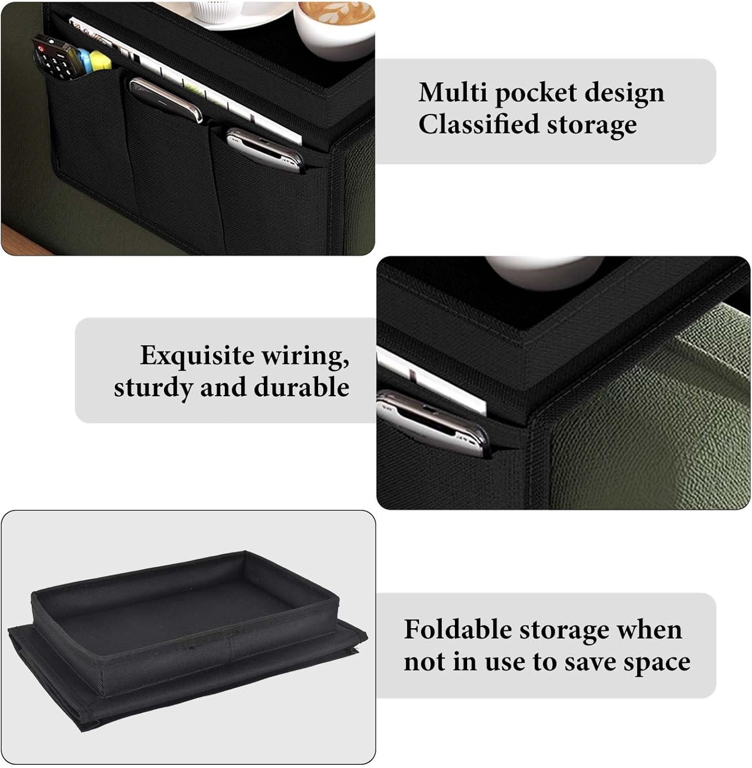 FELIXLEO Badorganizer Sofa Armlehne Organizer Oxford Tasche Tablett faltbar Aufbewahrung (1 St) – Bild 5 von 5