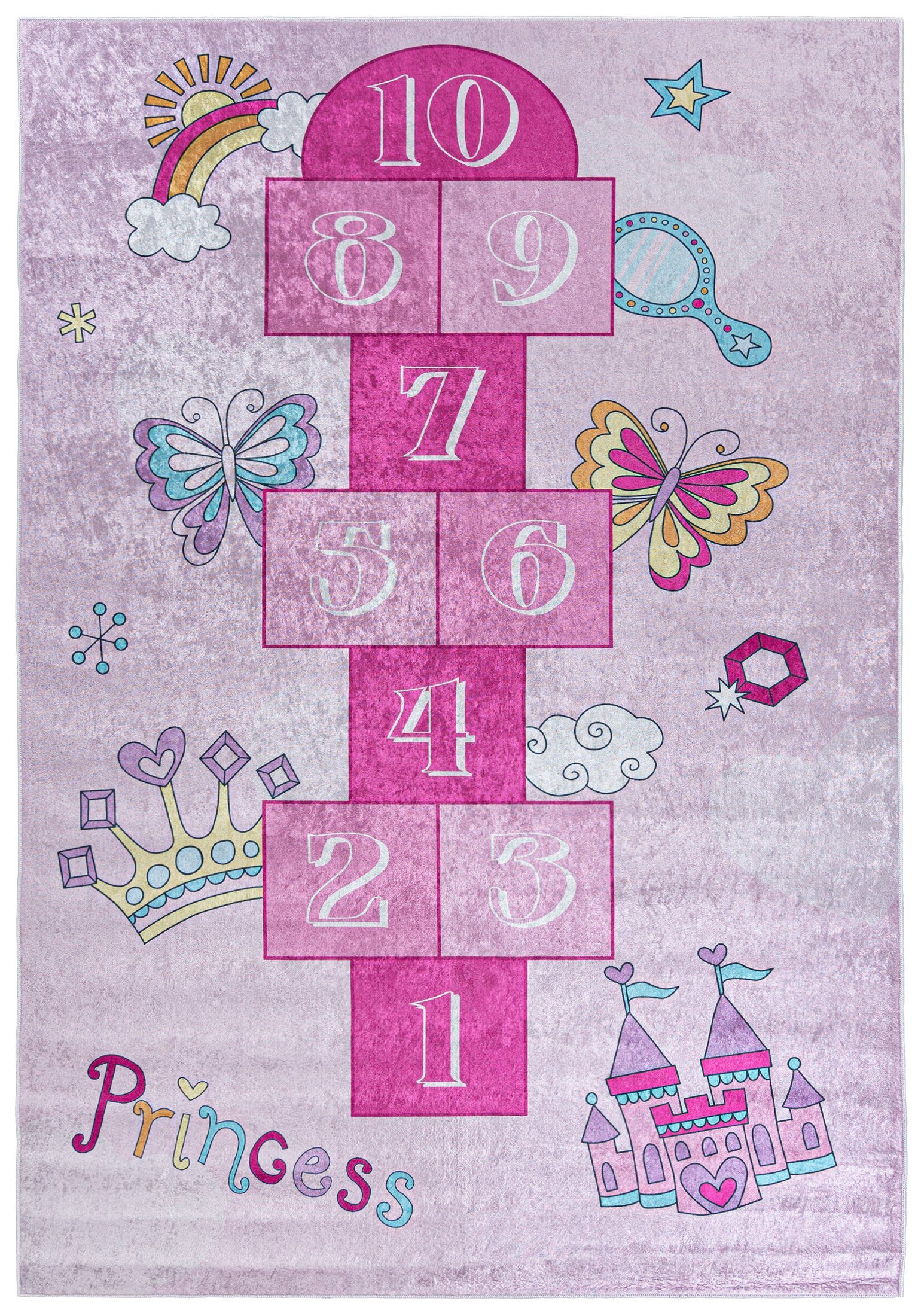 Waschmaschine, Pink / x 1718A Rosa Waschbar 120 170 Kinderteppich Kinderzimmerteppich cm, Höhe in mm, Kinderteppich Kurflor, 5 Rutschfest Mazovia, Hüpfspiel,