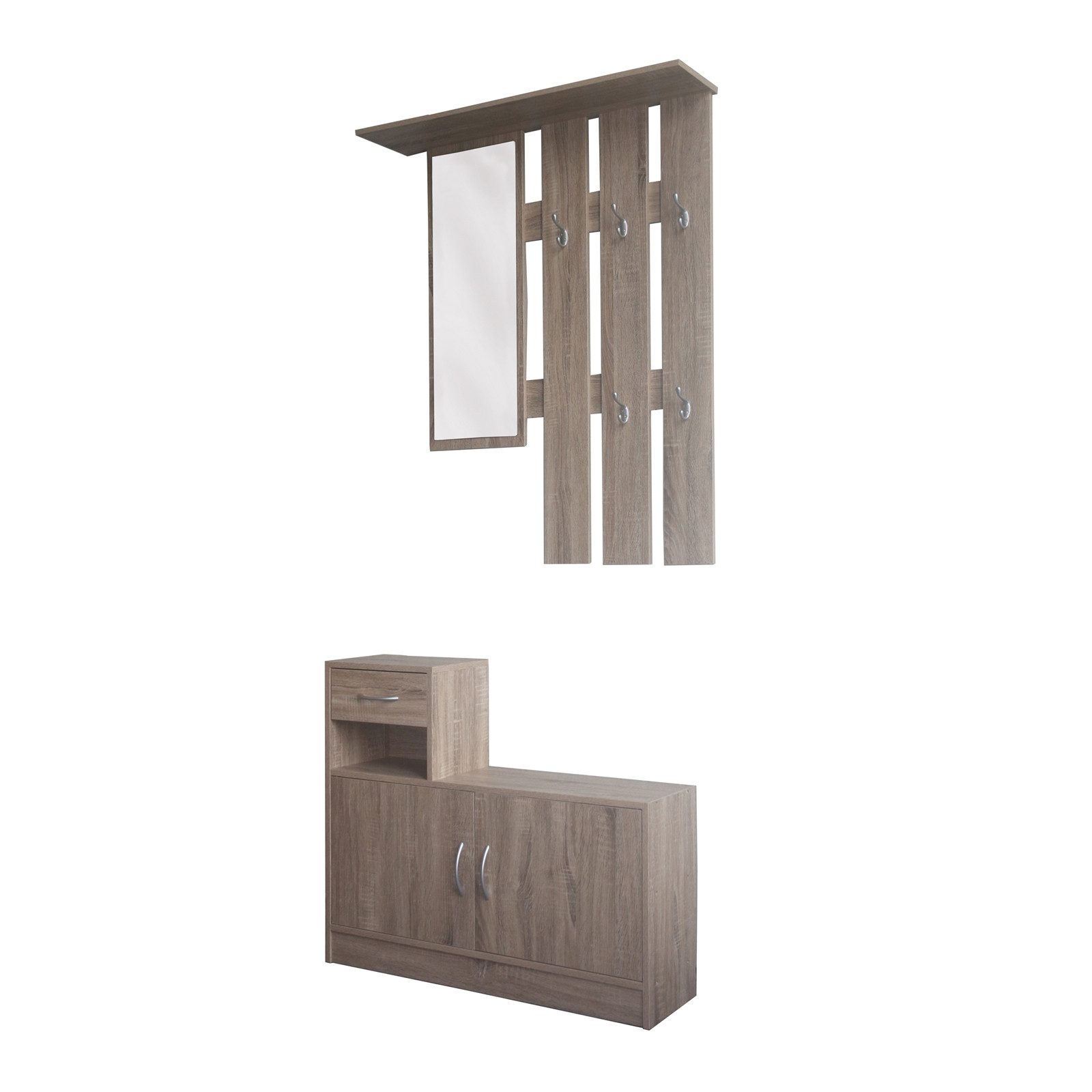 HTI-Line Garderoben-Set Garderobe Thekla, (Set, 2-St., 1x Garderobenpaneel und 1x Schuhschrank, ohne Dekoration), Garderobenpaneel mit Spiegel, Hutablage und 5 Haken