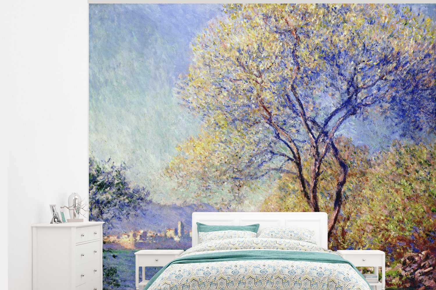 MuchoWow Fototapete Antibes von den Salis-Gärten aus gesehen - Gemälde von Claude Monet, Matt, bedruckt, (5 St), Montagefertig Vinyl Tapete für Wohnzimmer, Wandtapete