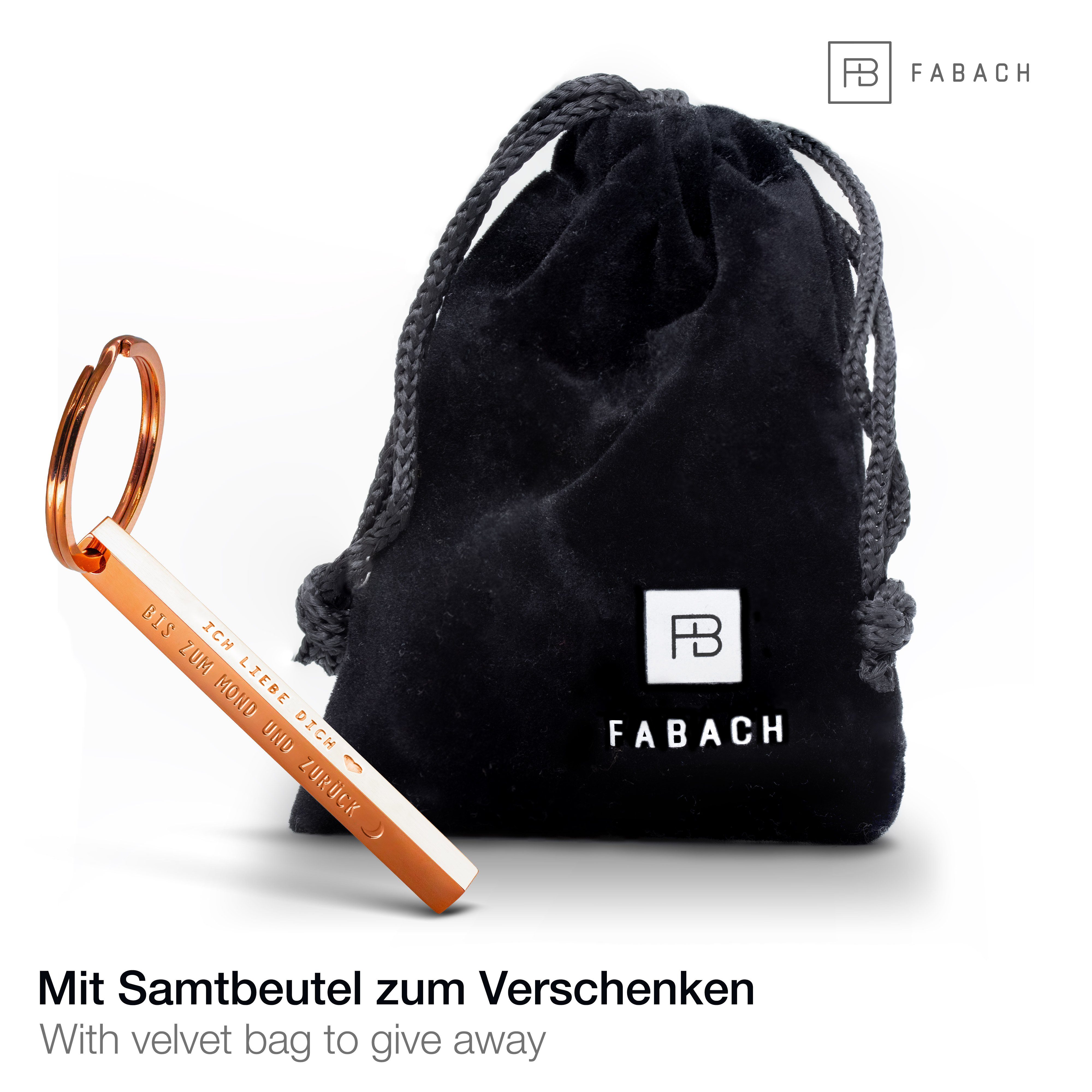 FABACH Schlüsselanhänger Cuboid aus Edelstahl mit Botschaft- Ich liebe dich bis zum Mond