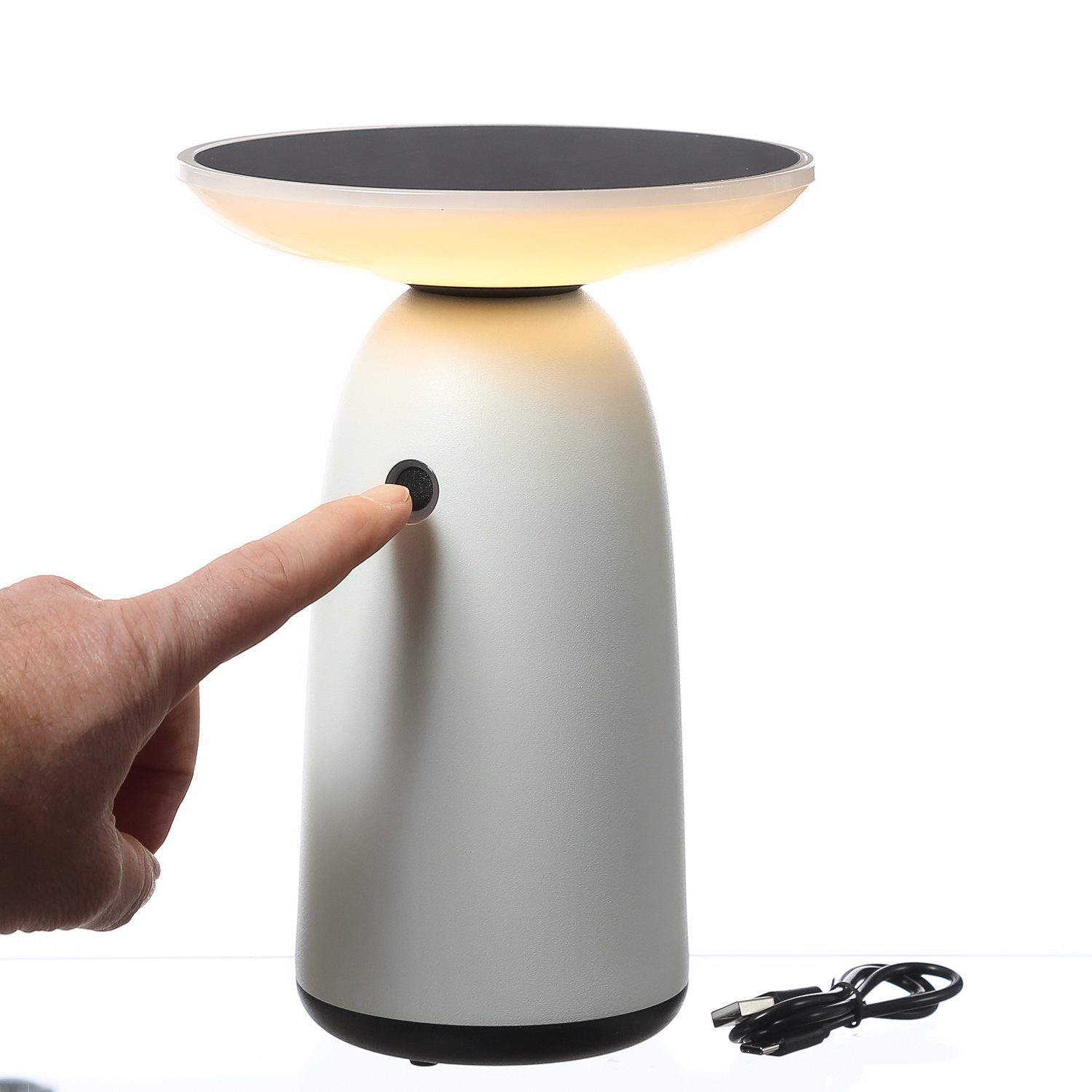 MARELIDA LED Außen-Tischleuchte LED Solar Tischleuchte weiß 3 Lichtstufen Tischlampe Dekoleuchte Außen, LED Classic, warmweiß (2100K bis 3000K)