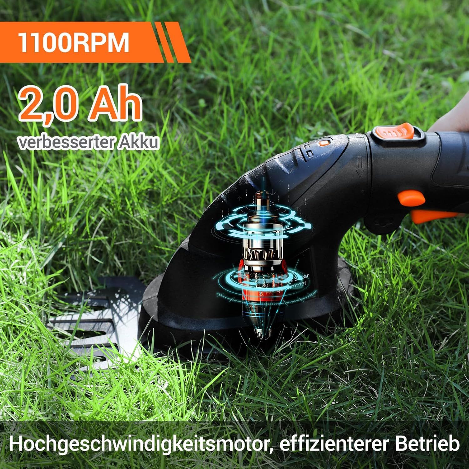 TLGREEN Akku-Grasschere 2 in 1 Handheckenschere mit Teleskopstiel,Akku 7,2V 2000mAh, Geeignet zum Trimmen von Rasenkanten,Strauchschnitt,Gras mähen